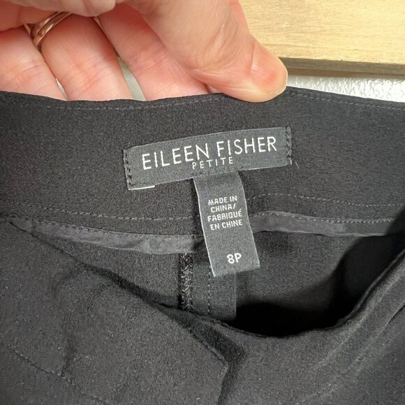 Eileen Fisher Silk Georgette Crepe Pants Size 8 Petite Black Side Stripe Career - Picture 4 of 10
